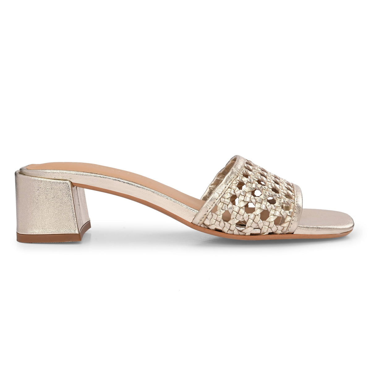 LEHER Metallic Premium Leather Back Open Block Heels