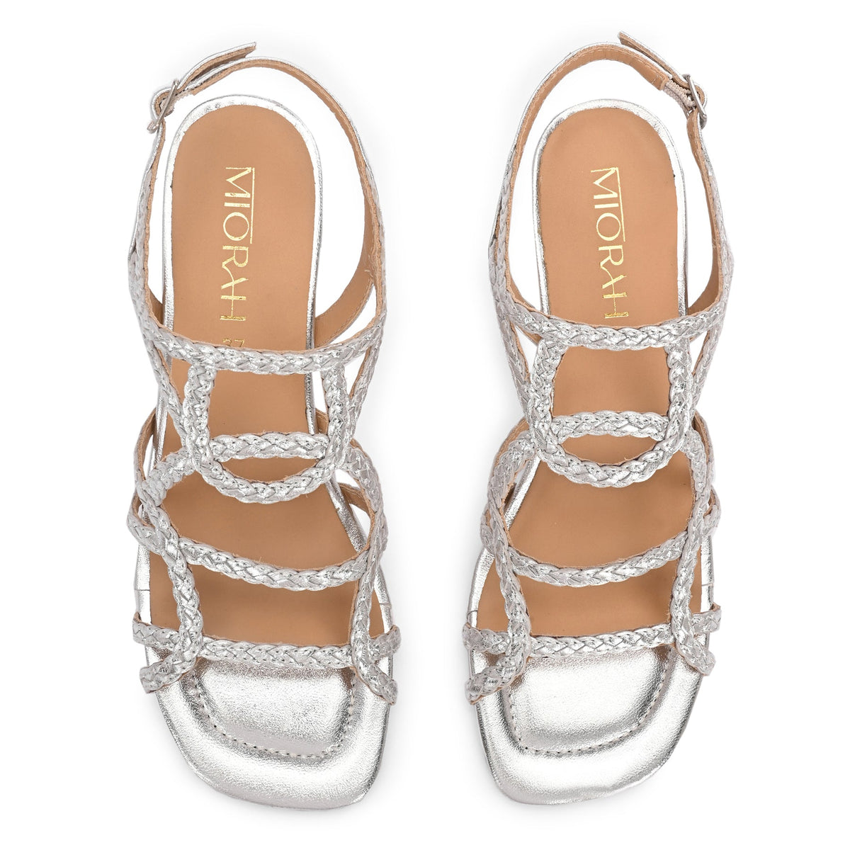ZOYA Metallic Premium Leather Sling Back Block Heel Hand Woven
