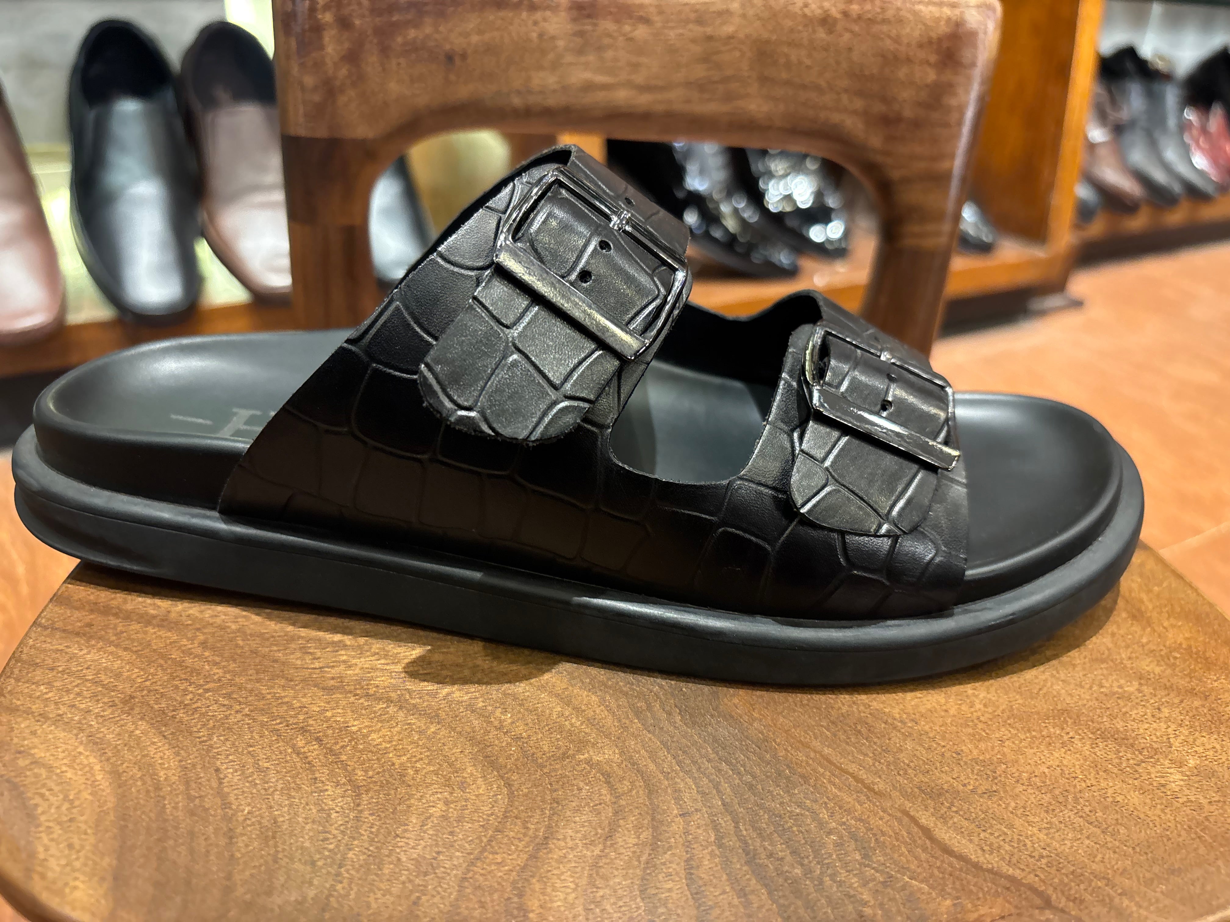 Lacroix Premium Leather Double Strap Sliders