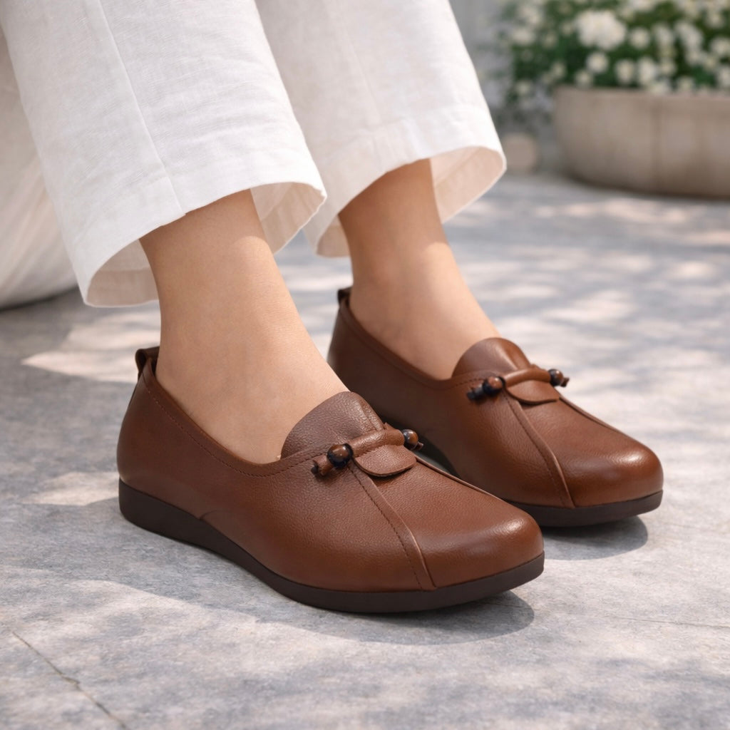 Trisha Premium Leather Cushioned Quilt Loafers