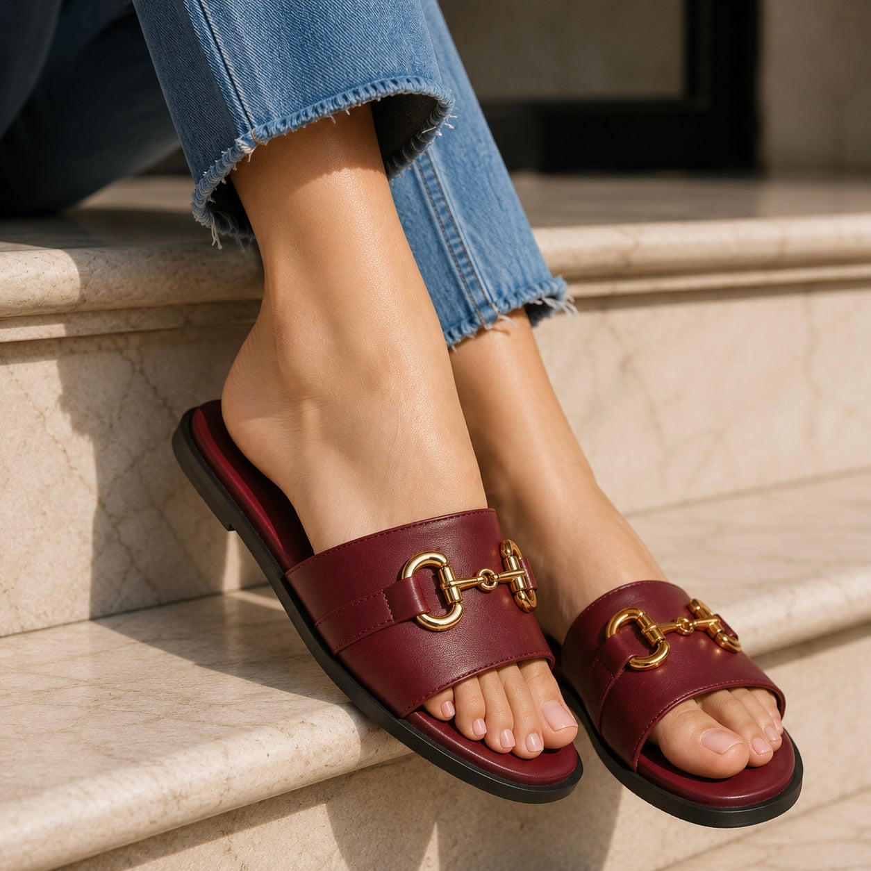 FLUTTER Premium Leather Neon Summer Sliders