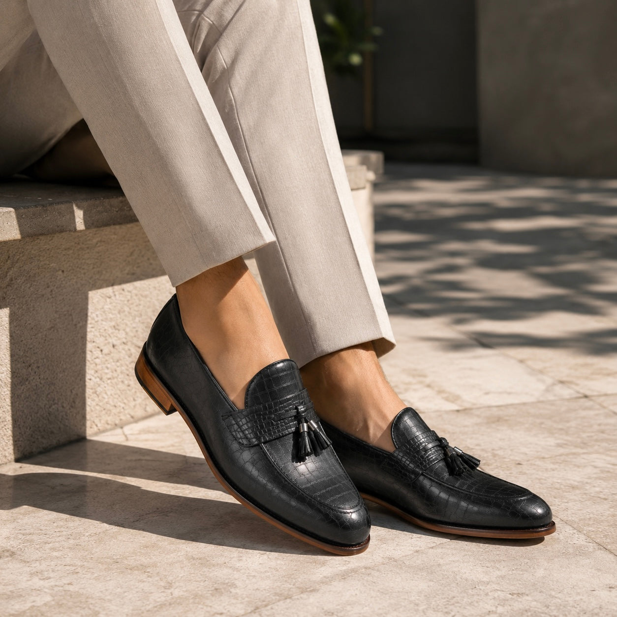 Pedri Luxury Leather Laser Engraved Tassel Loafers - The Heels India