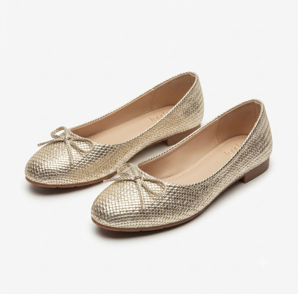 Sicily Cushioned Knit Bow Ballerinas in Gold - The Heels India