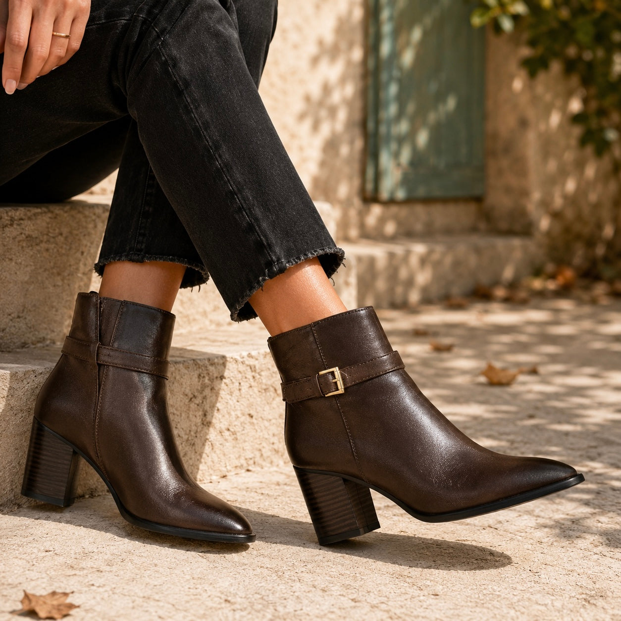 BOLD Premium Leather Ankle Block Heel Boots - The Heels India