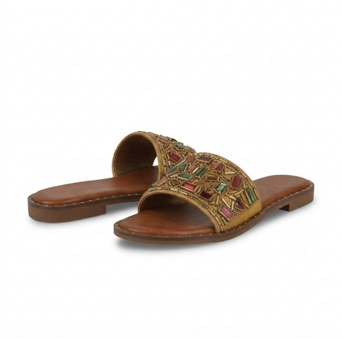 Noori Ethnic Bling Cushioned Slippers in Antik - The Heels India