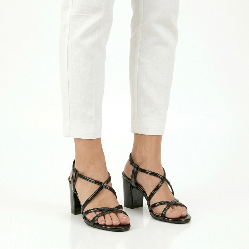 Aurelia Strappy Gladiator Patent Block Heels - The Heels India