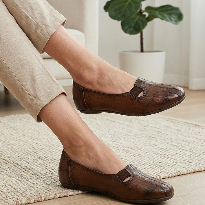 Ellie Classic Stitched Leather Elastic Ballerinas - The Heels India
