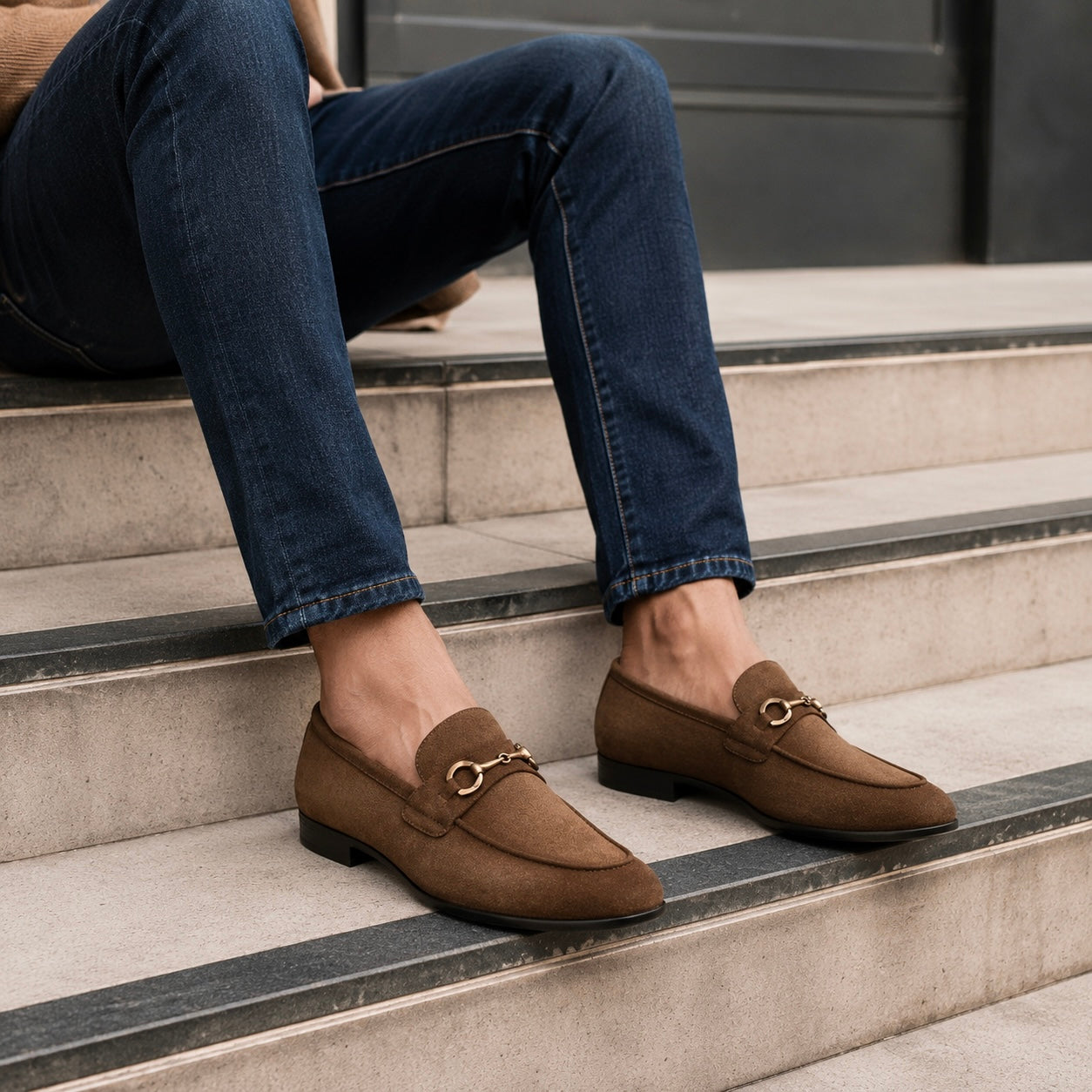 Star Dust Buckled Leather Loafers - The Heels India