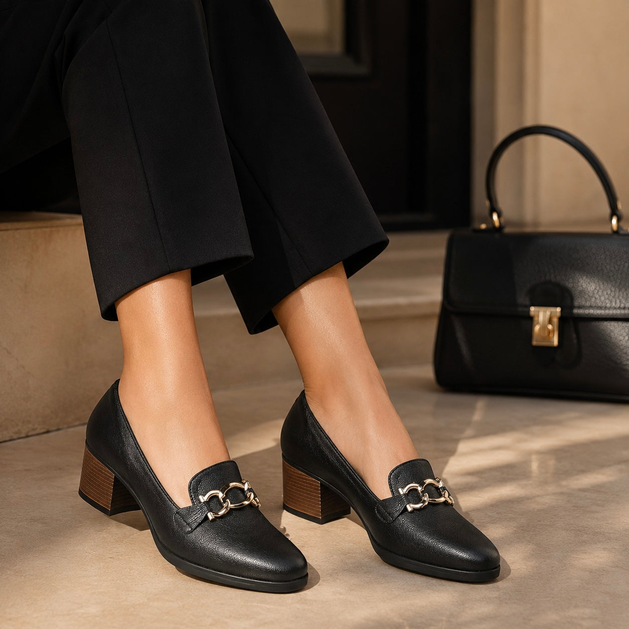 Crete Block Heel Leather Ballerinas - The Heels India