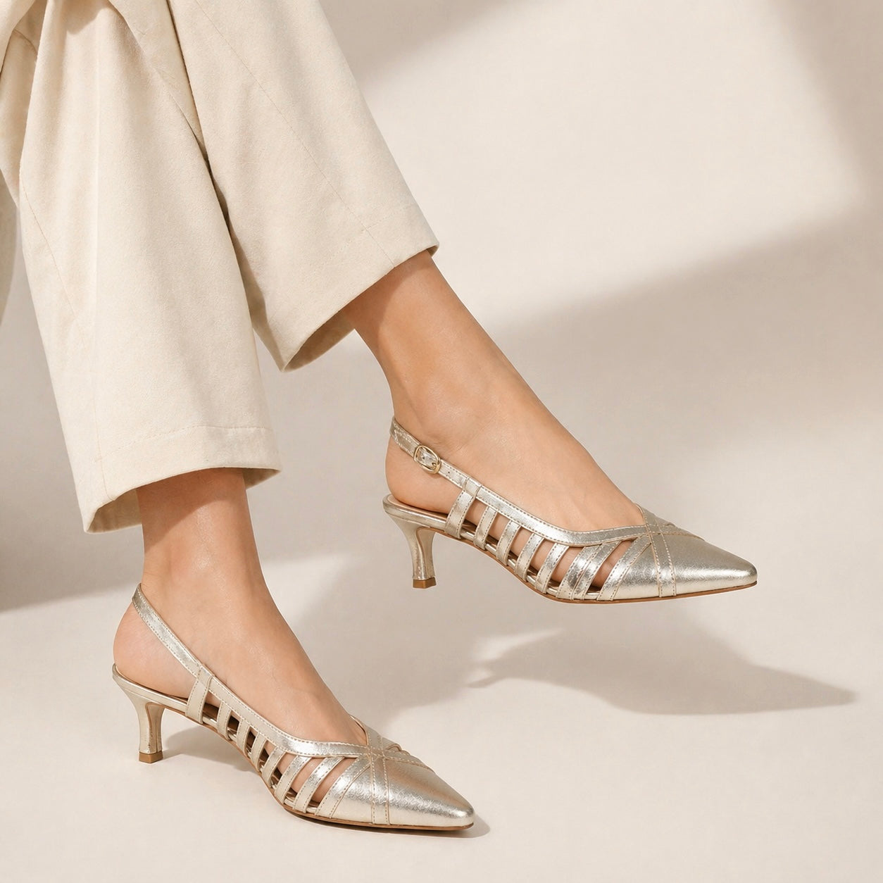AVIVA Premium Leather Slingback Kitten Heels - The Heels India