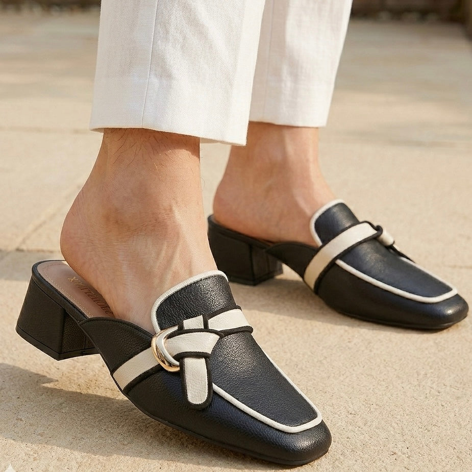 Camila Premium Back Open Block Heel Mules