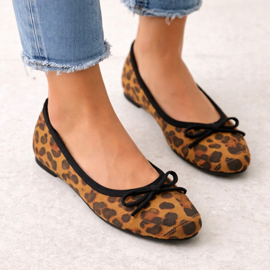 Leopard Print Suede Flat Ballerinas