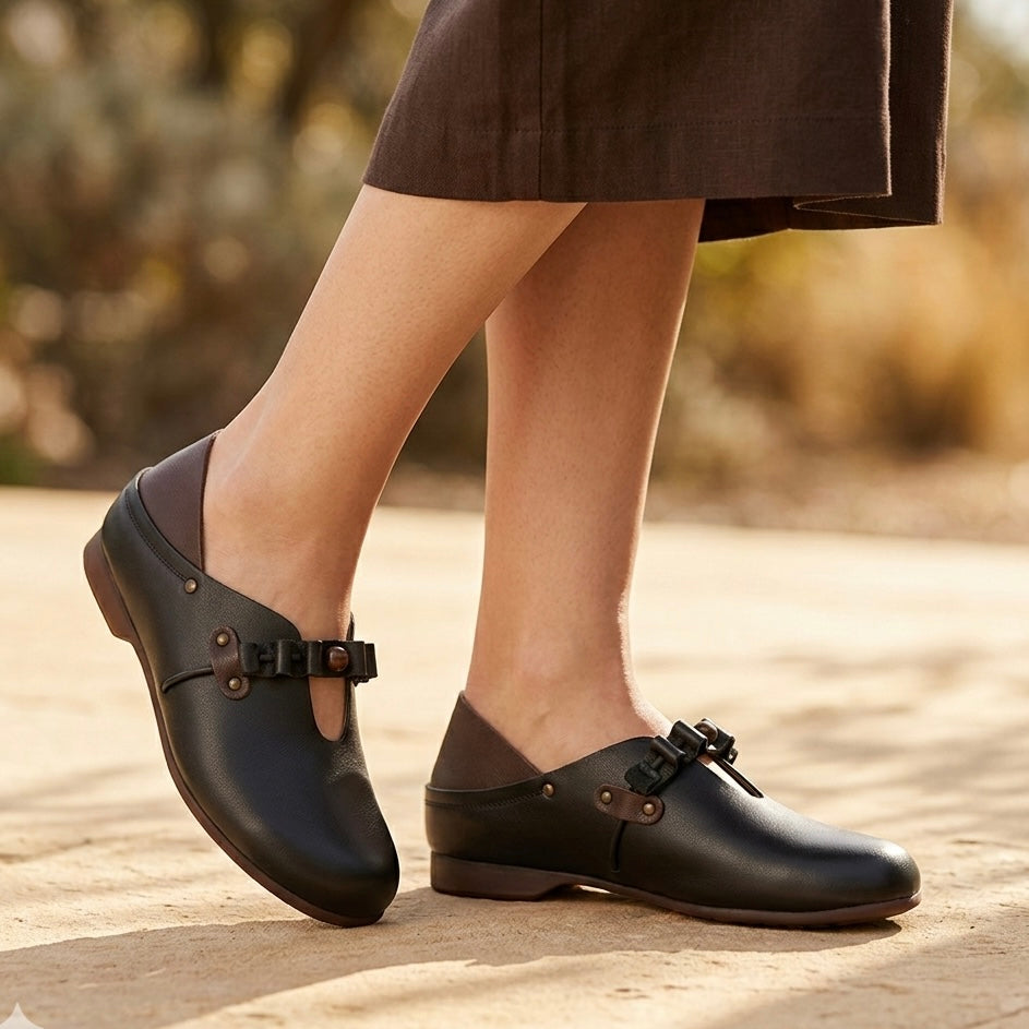 Paola Premium Leather Mid Strap Loafer Shoes