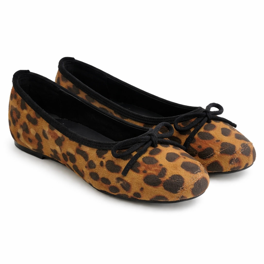 Leopard Print Suede Flat Ballerinas