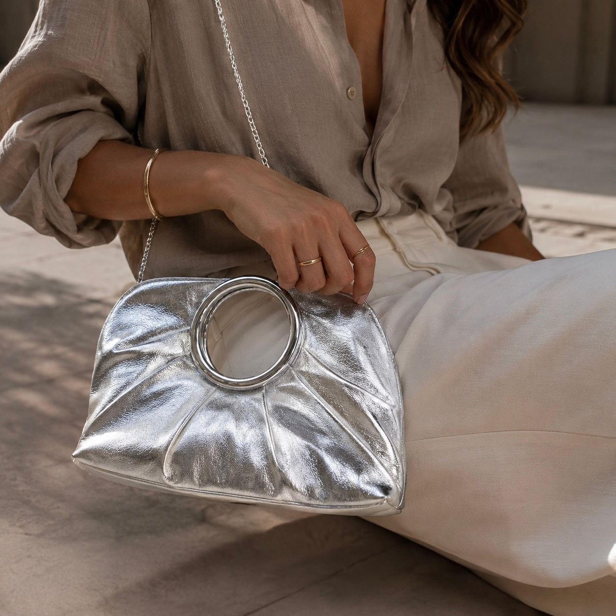 Metallic Circular Handle Quilted Bags