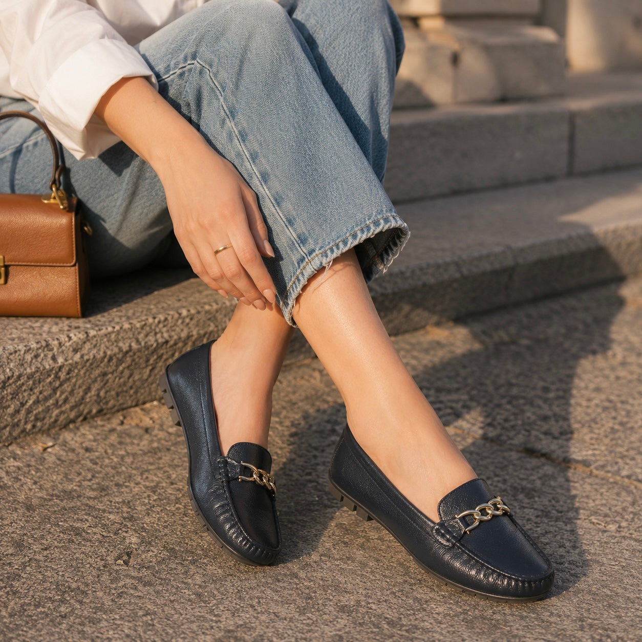 Kia Buckled Leather Memory Cushion Loafers