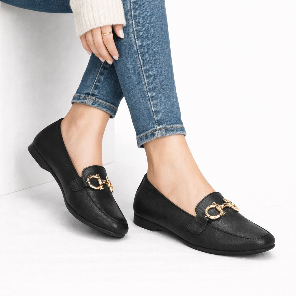 Donna Leather Buckle Ballerinas - The Heels India