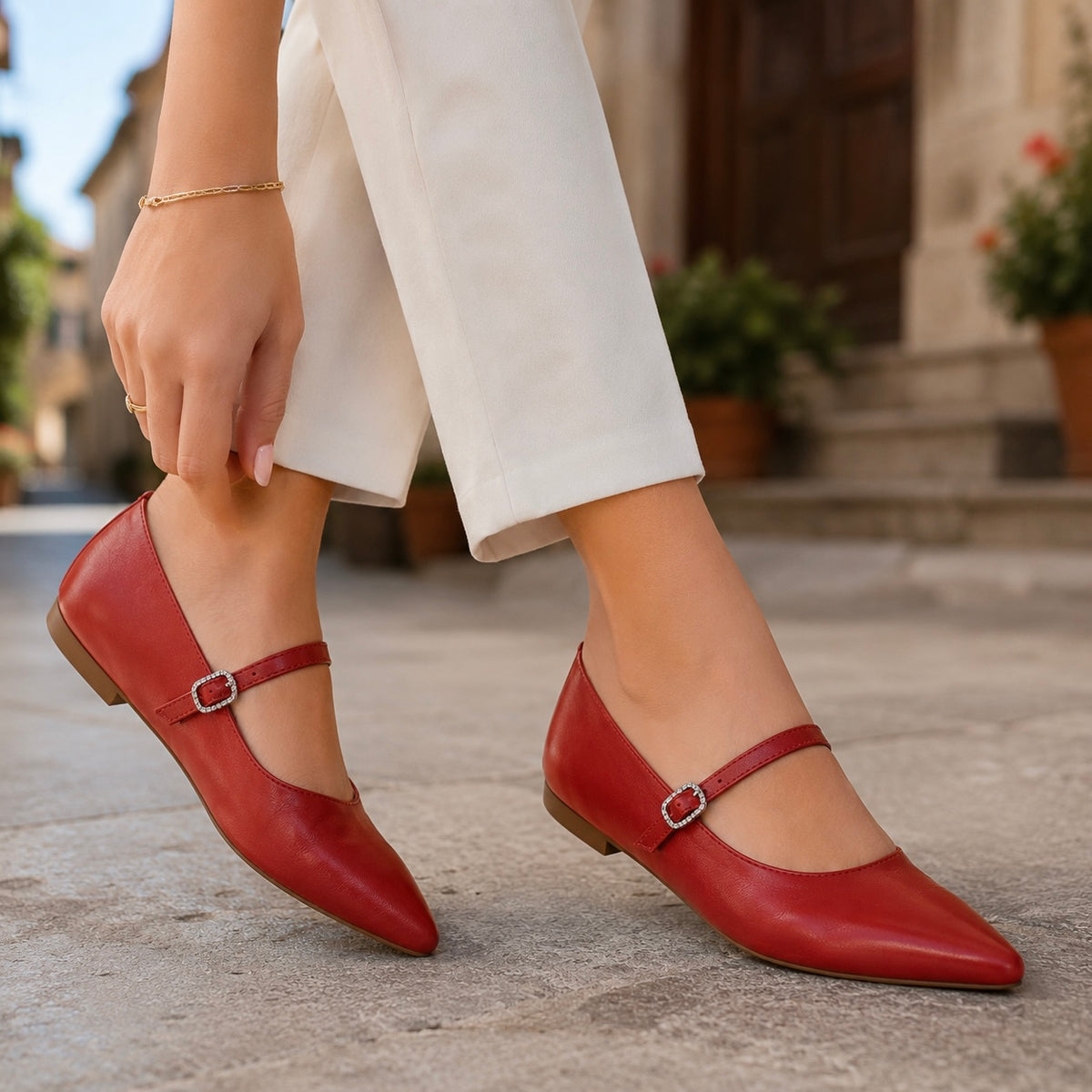 POPPY Premium Leather Pointed Flat Ballerinas - The Heels India