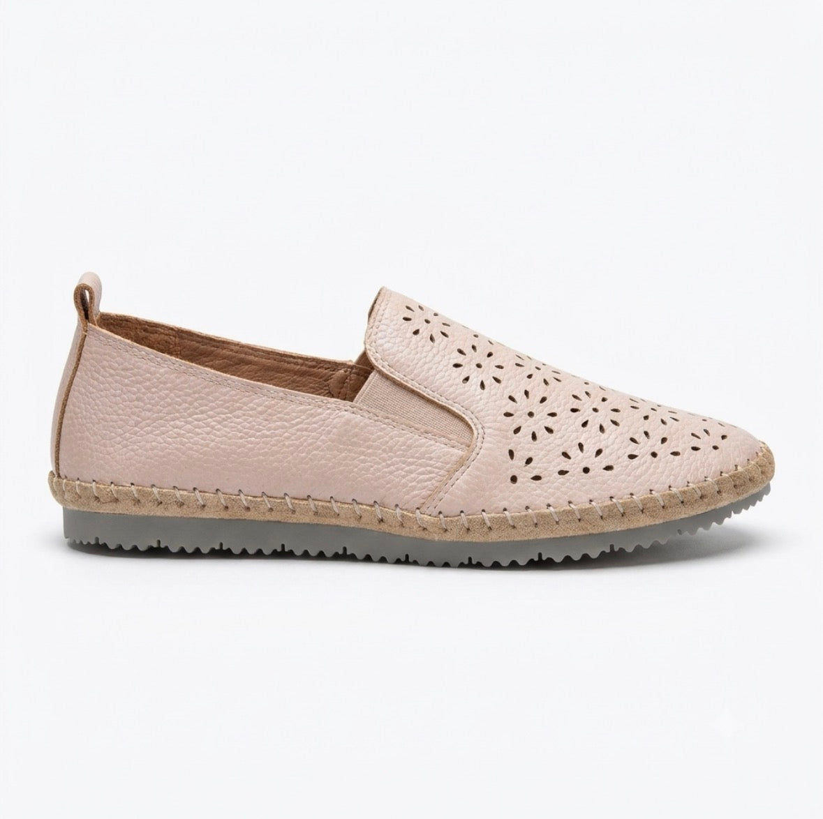 Marbella Summer Perforated Cushioned Espadrille Loafers in Apricot - The Heels India