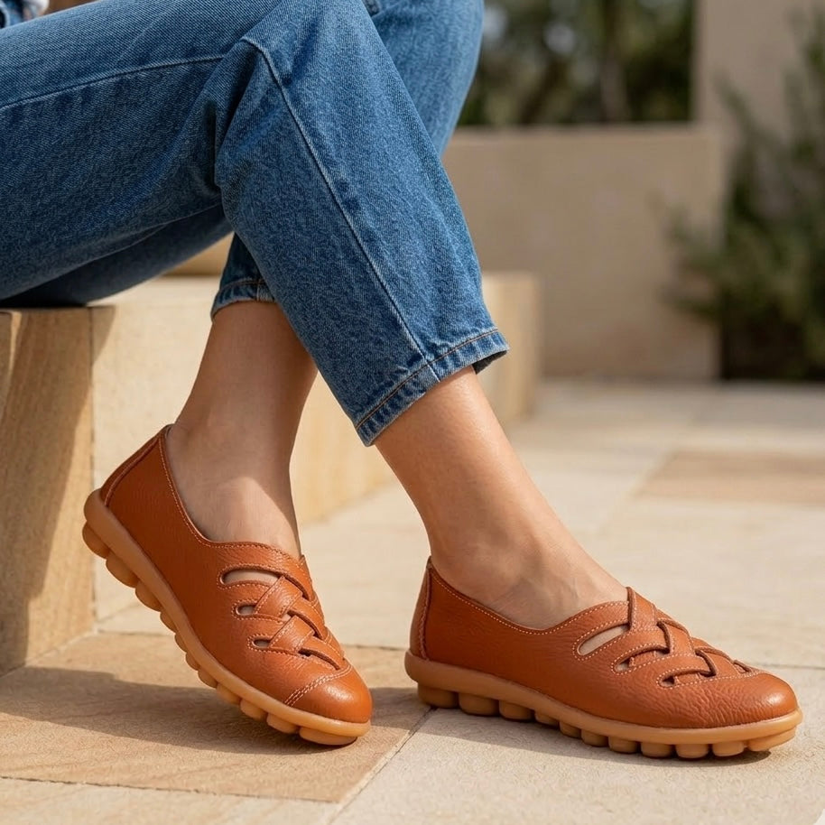 Zuri Criss Cross Comfort Leather Loafers - The Heels India