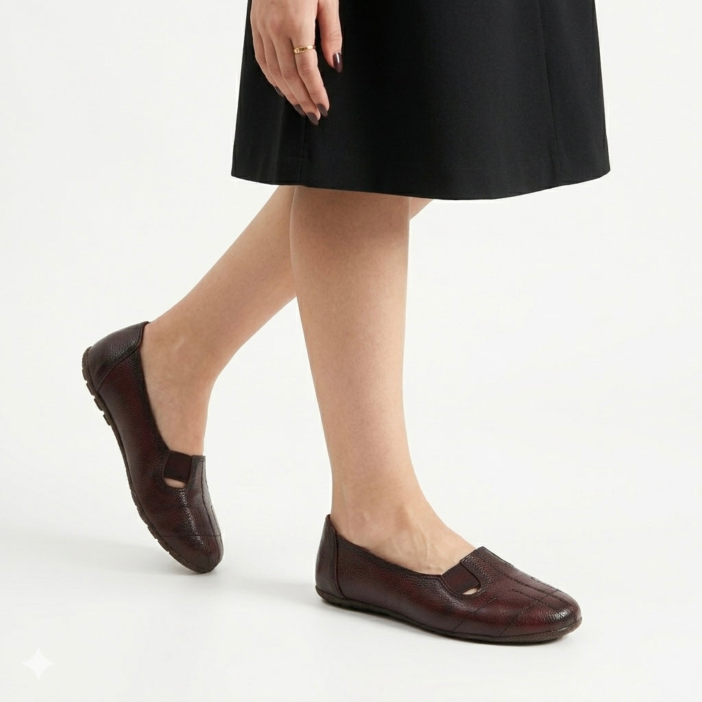 Ellie Classic Stitched Leather Elastic Ballerinas - The Heels India