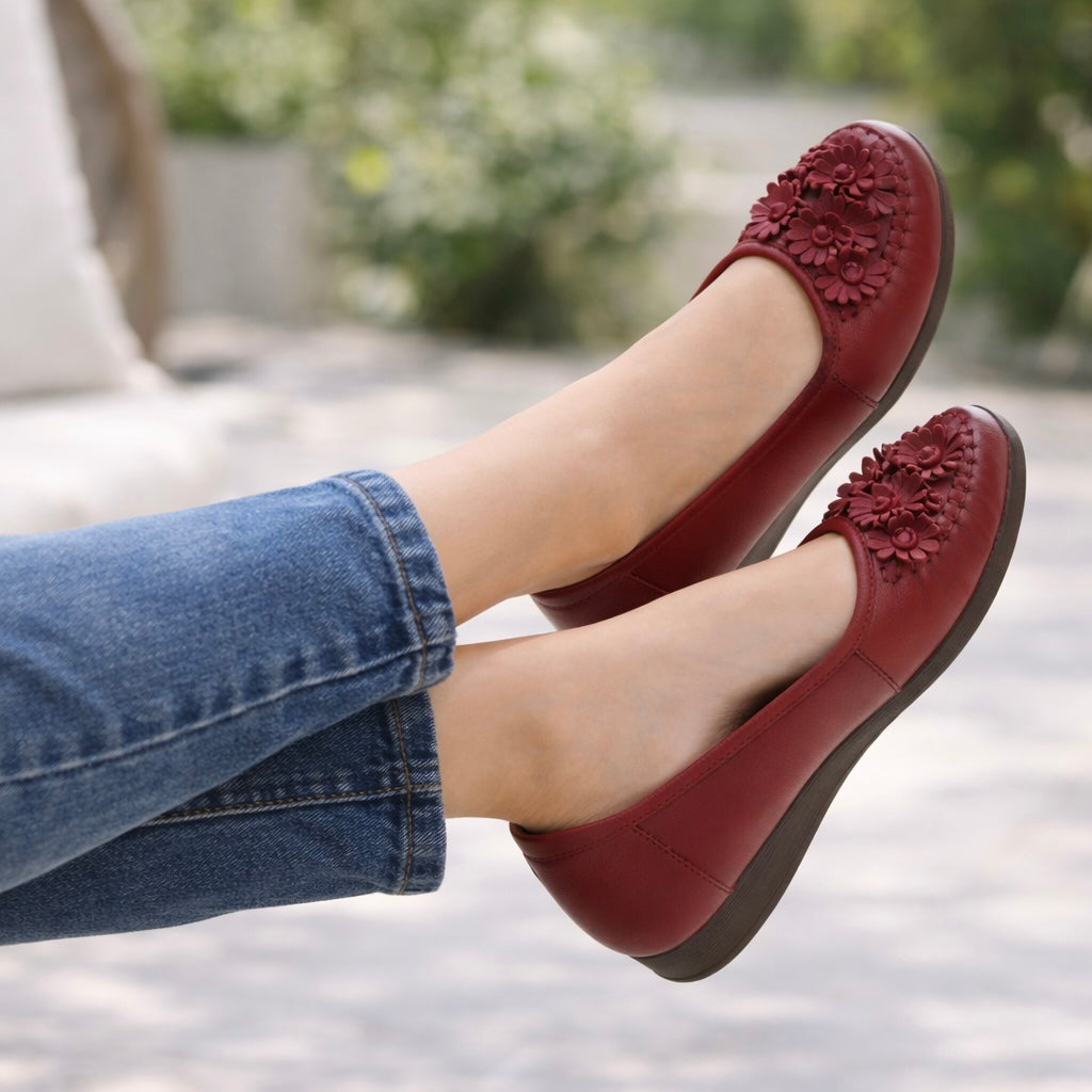 Flora Premium Leather Cushioned Ballerinas