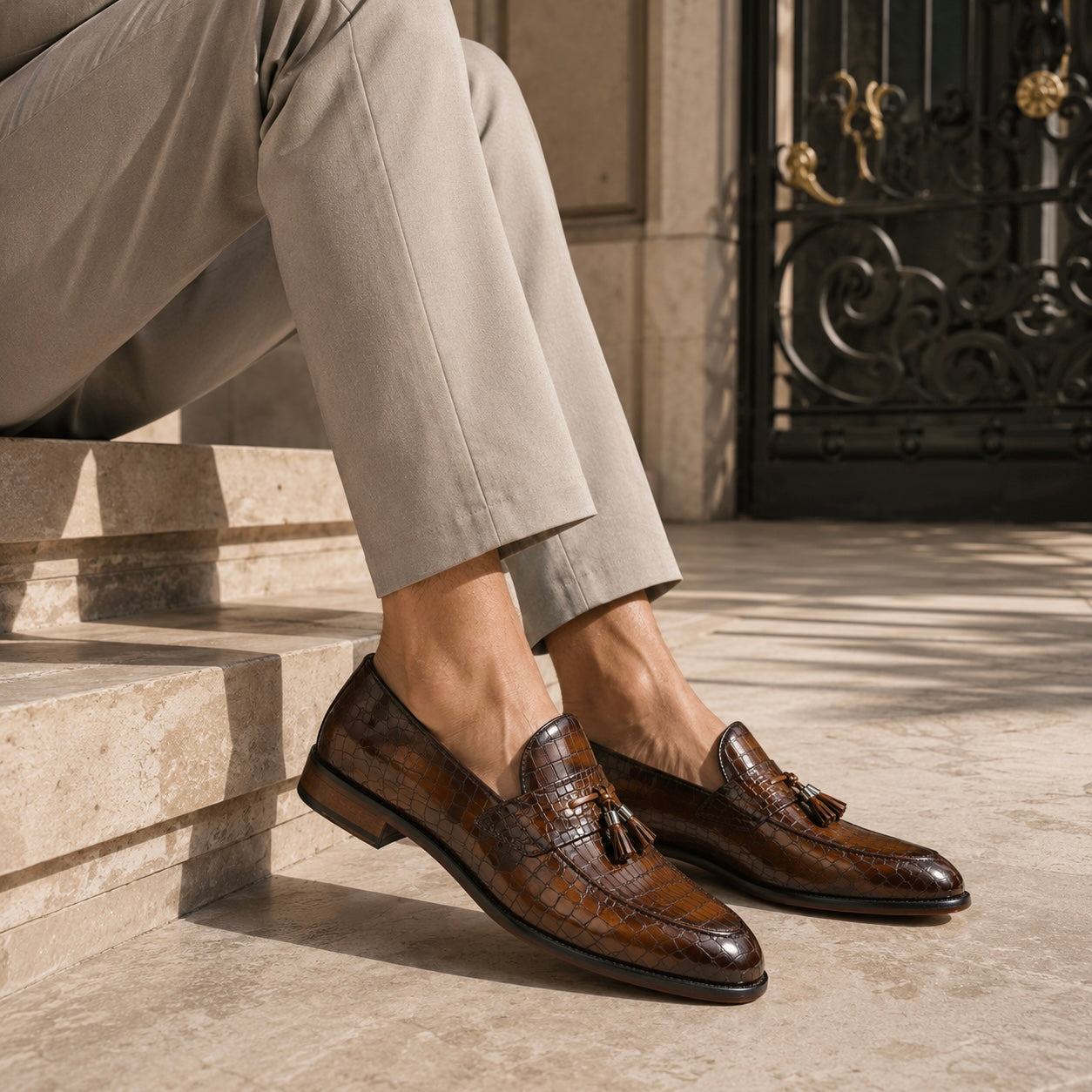 Pedri Luxury Leather Laser Engraved Tassel Loafers - The Heels India