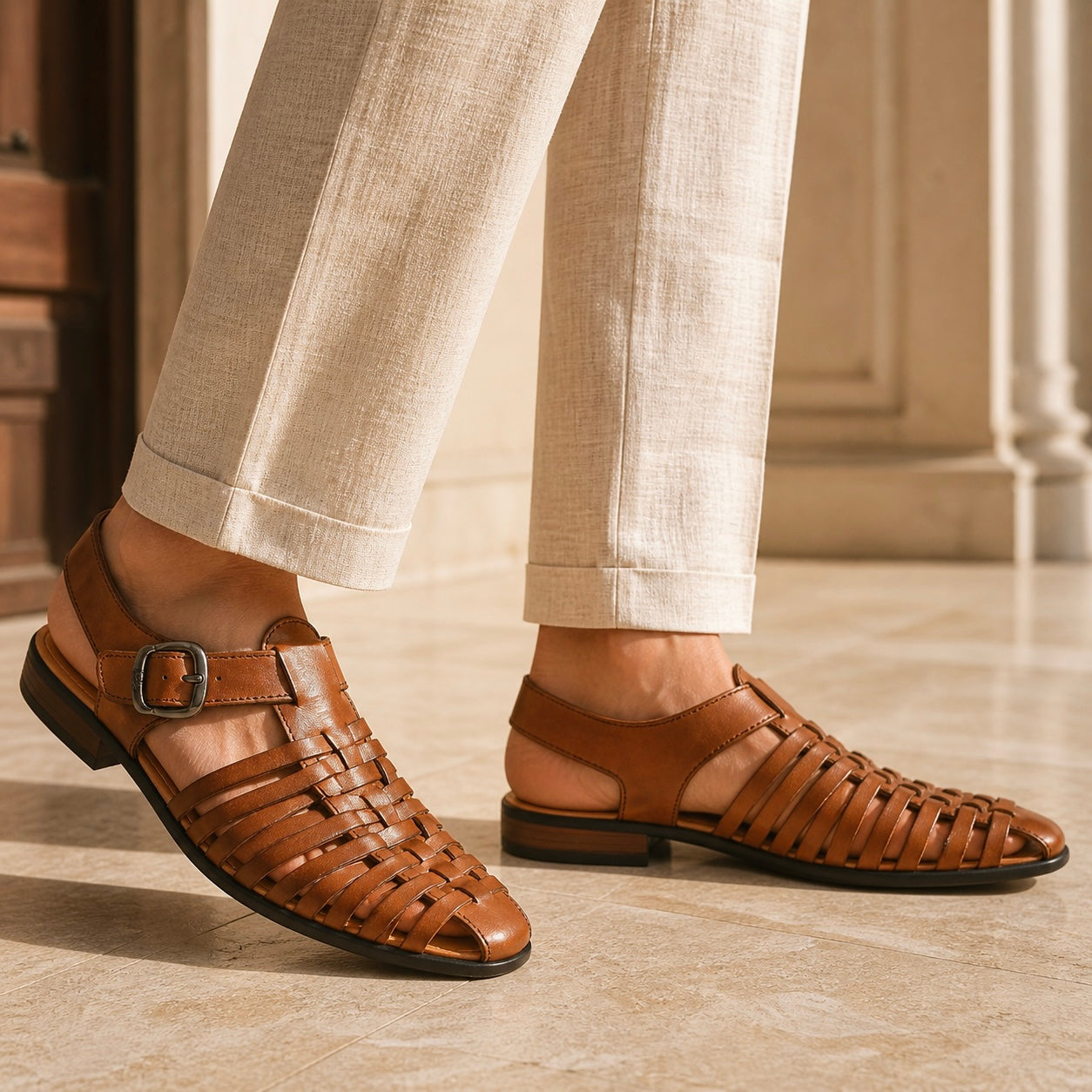 Ajrakh Strappy Leather Roman Sandals