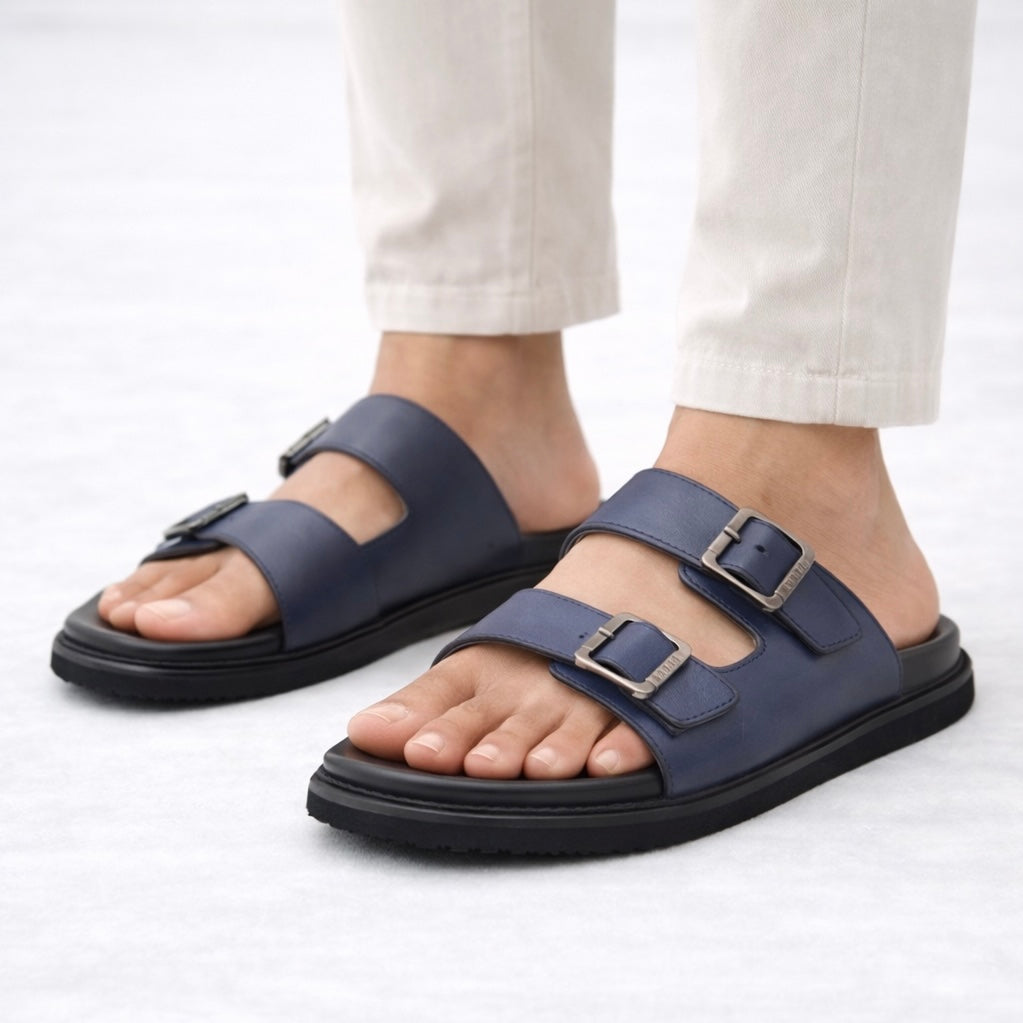 Kai Leather Double Strap Sliders - The Heels India