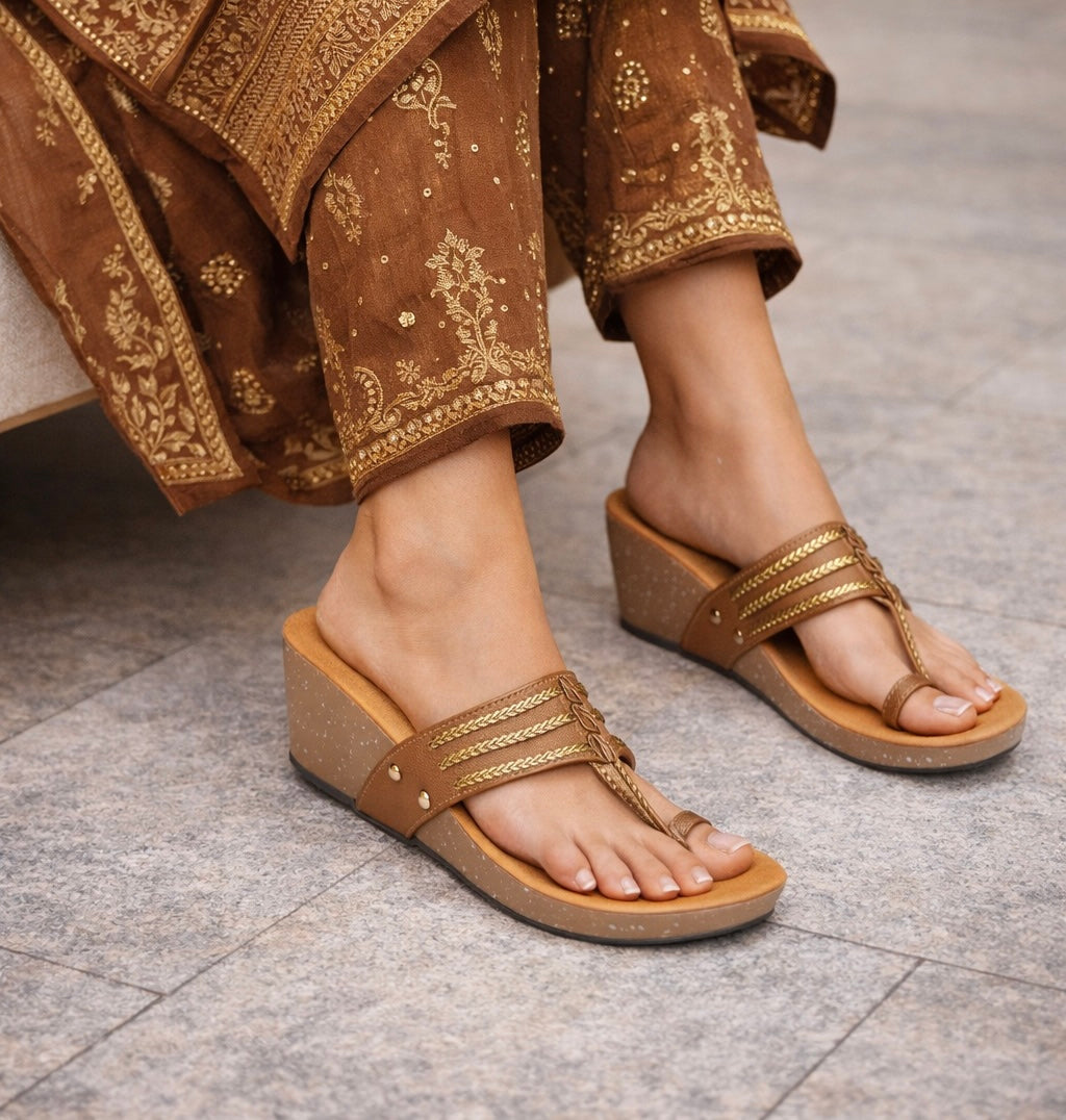 Zehra Wedge Heel Kohlapuris - The Heels India
