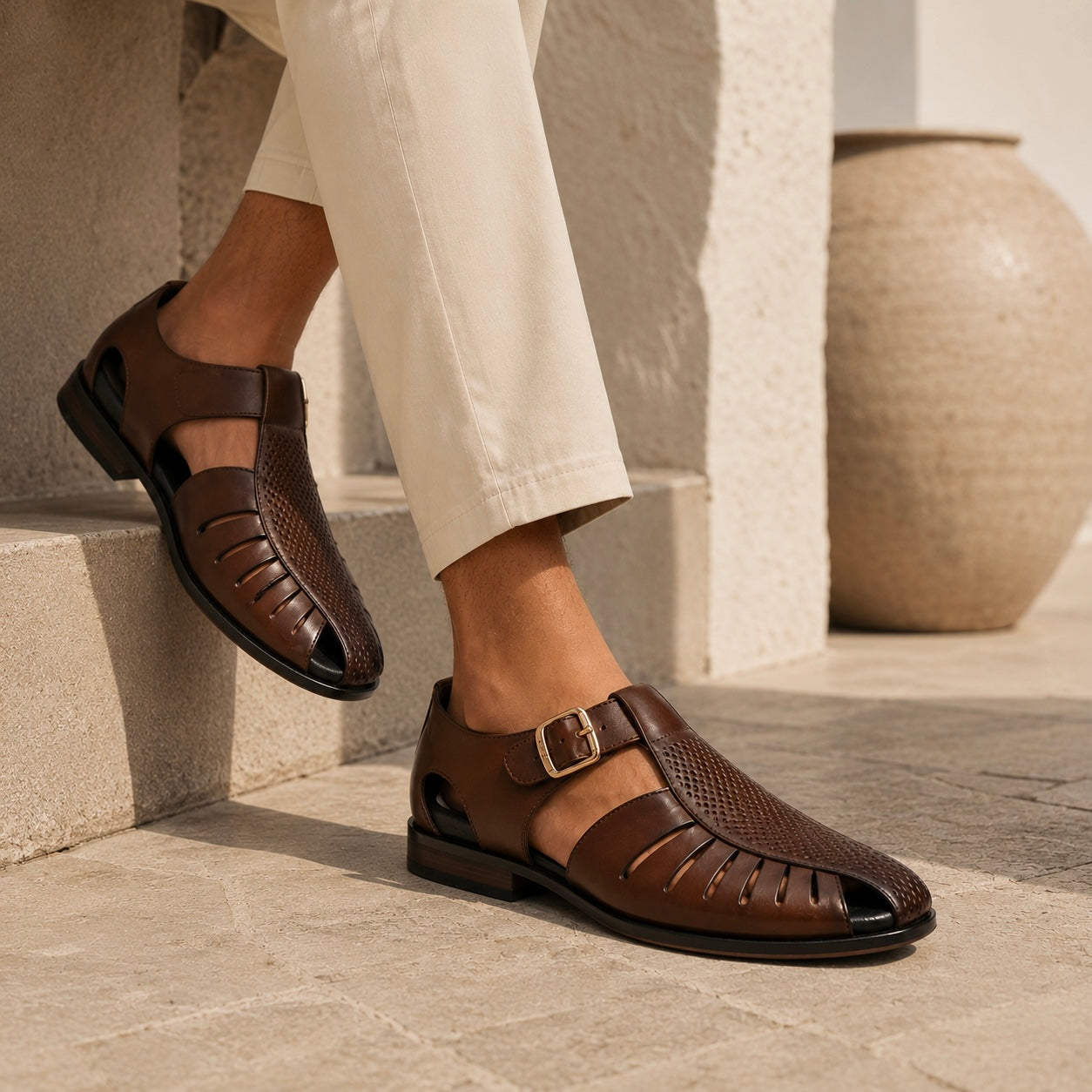 Tahir Leather Ethnic Peshawari Sandals - The Heels India