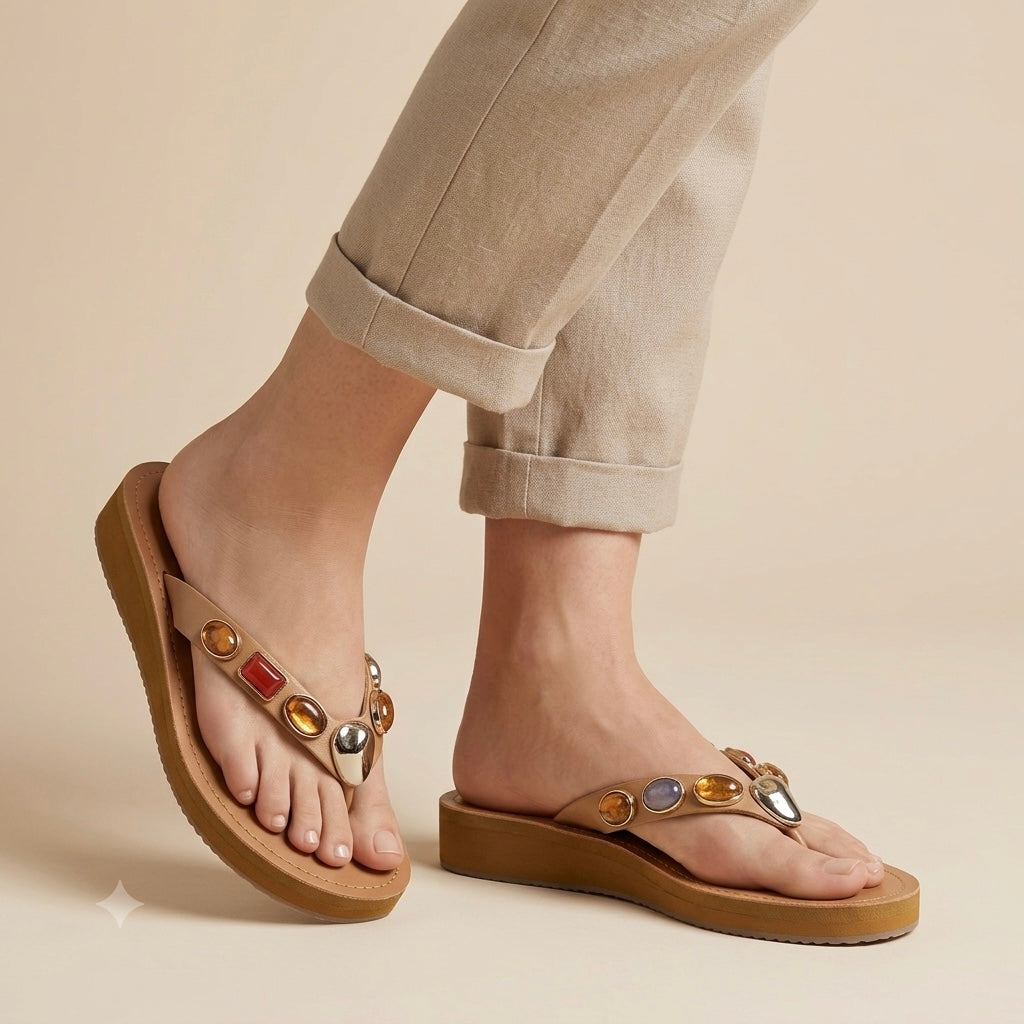 Norelle Cushioned Gemstone V Strap Comfort Summer Slippers