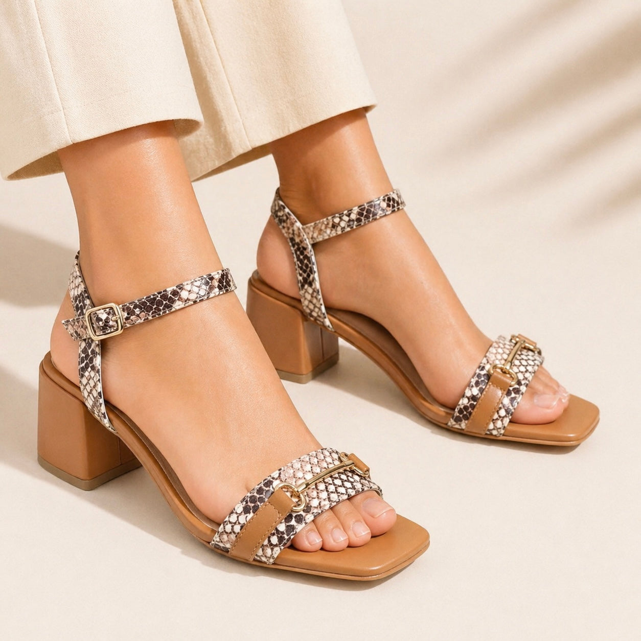 BELLA Premium Leather Ankle Strap Block Heel Sandals
