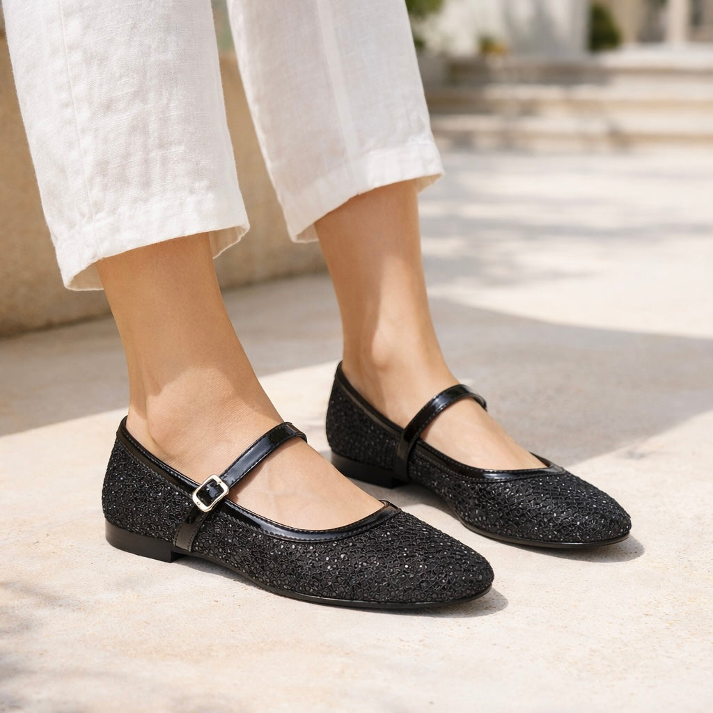 Olivia Premium Mesh Flat Mary Jane Ballerinas