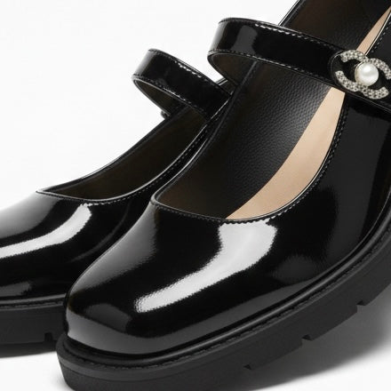 Emrata Premium Patent Leather Ankle Strap Platform Block Heels - The Heels India