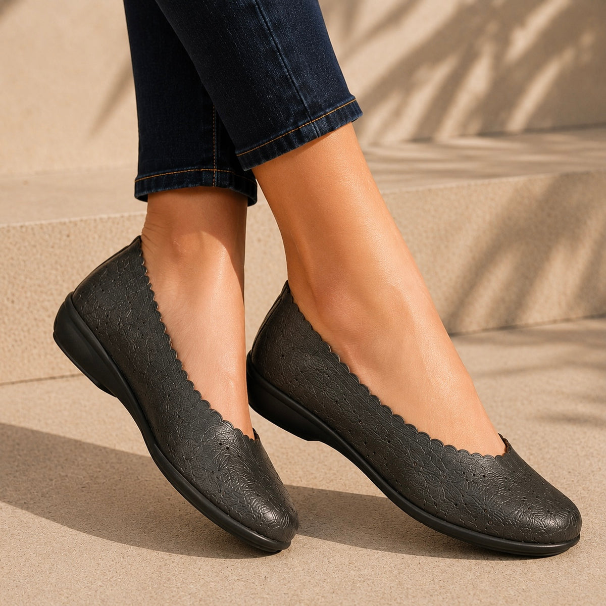 Giva Perforated Cushioned Leather Ballerinas in Black - The Heels India