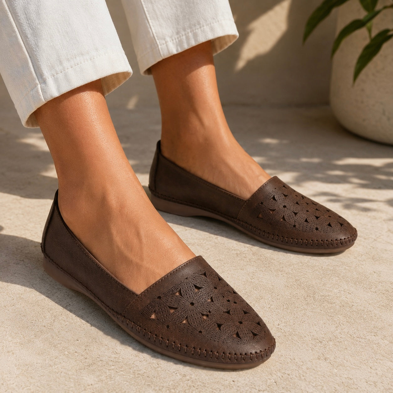 Milla Perforated Cushioned Leather Ballerinas