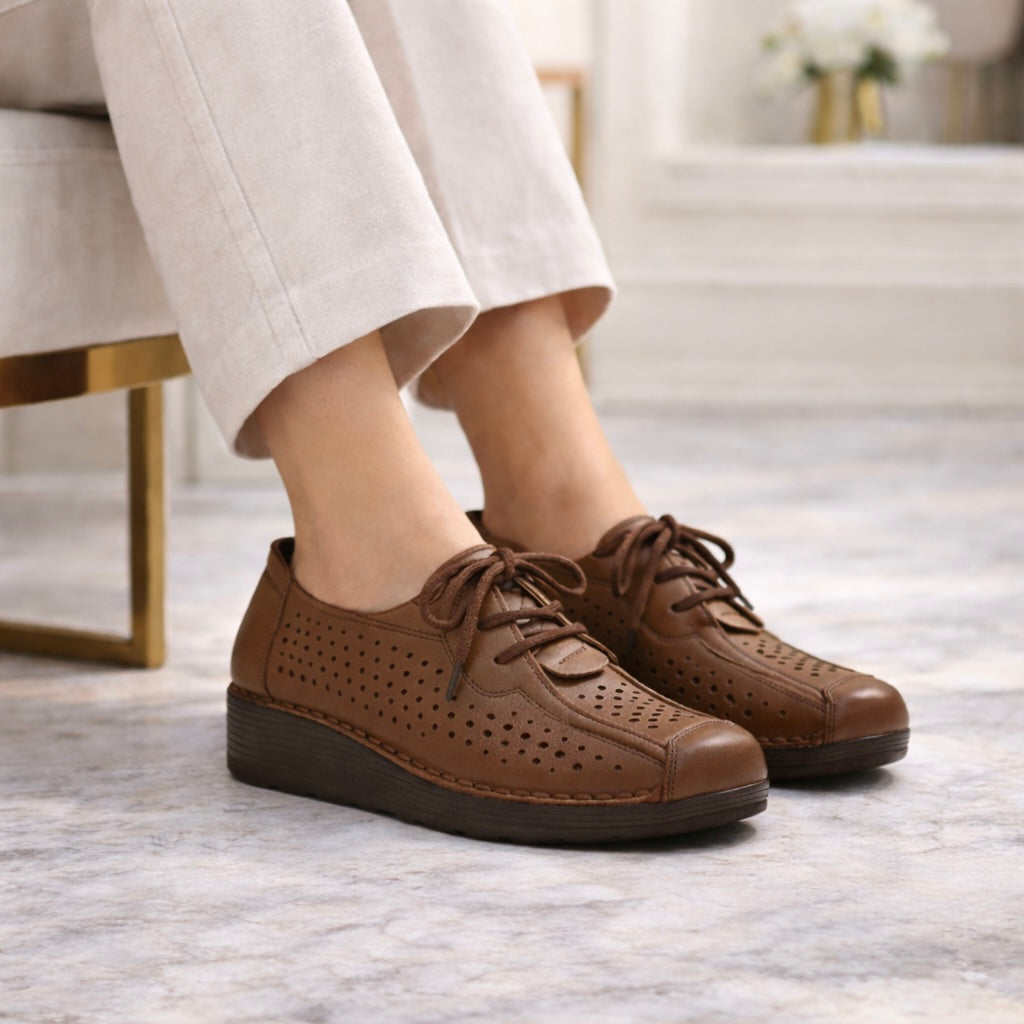 Patricia Premium Leather Lace Up Wedge Heel Loafers