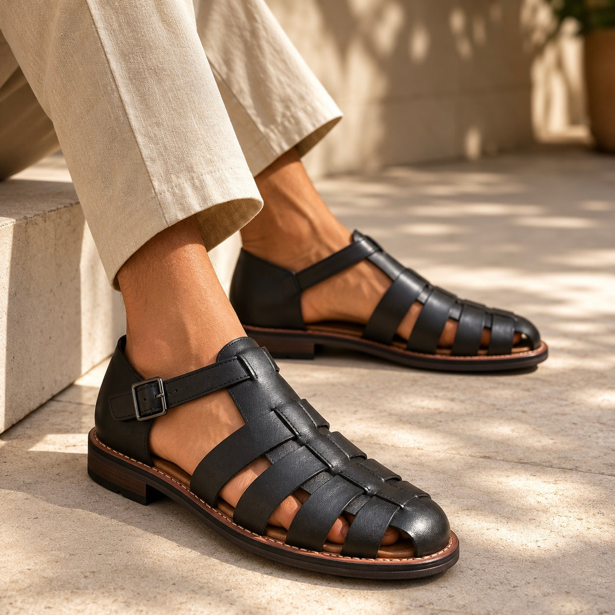 Romano Woven Leather Cage Sandal