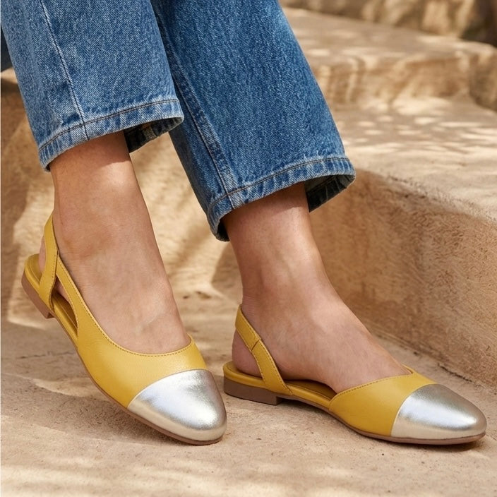 LUSH Premium Leather Round Toe Slingback Flat Ballerinas
