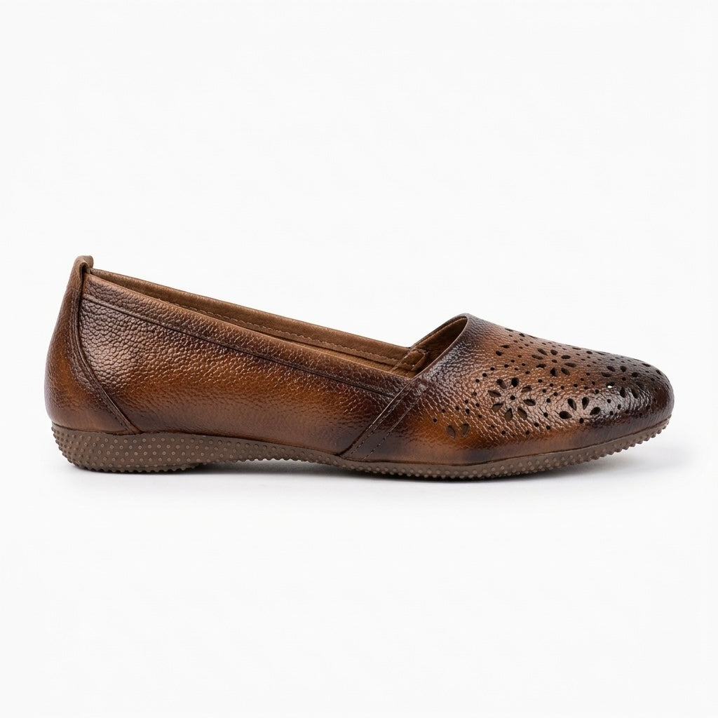 Ellis Leather Perforated Flat Ballerinas