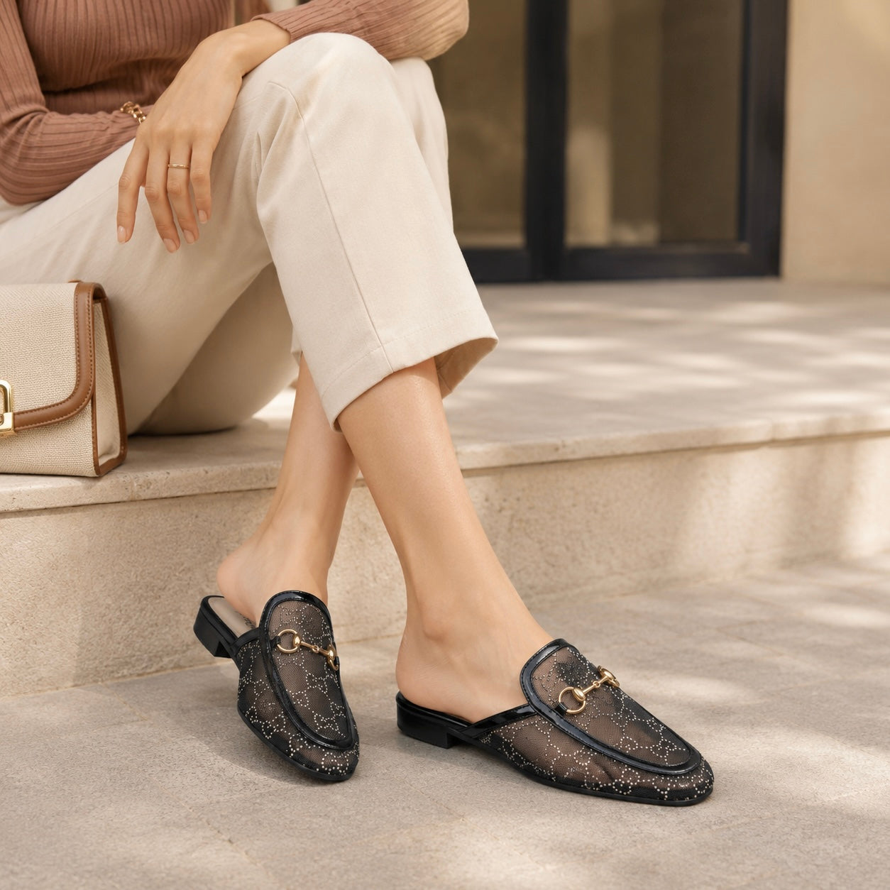 Leto Cushioned Back Open Bling Mesh Mules