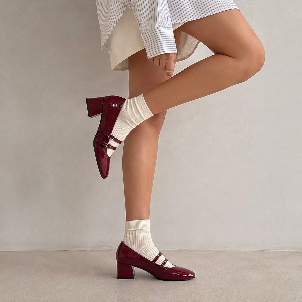 Beryl Patent Block Heel Mary Jane Strap Shoe - The Heels India