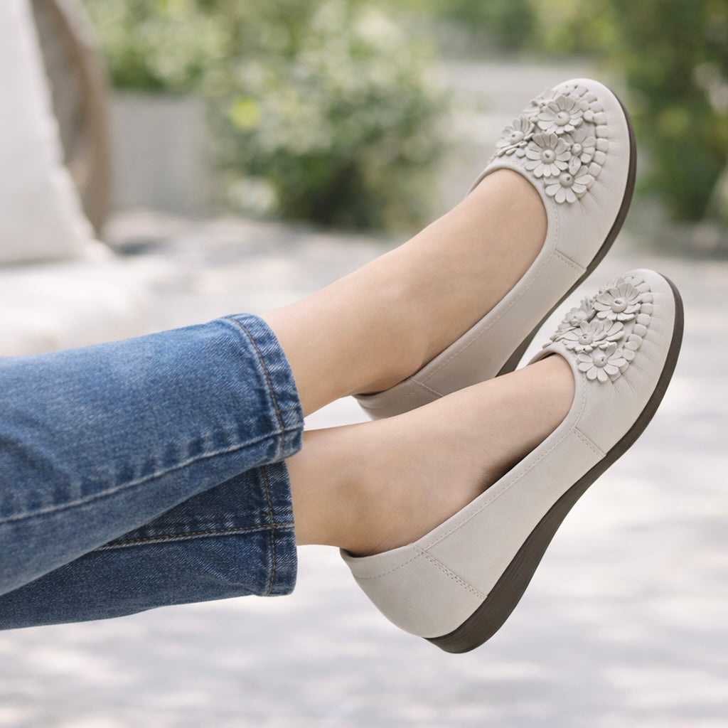 Flora Premium Leather Cushioned Ballerinas