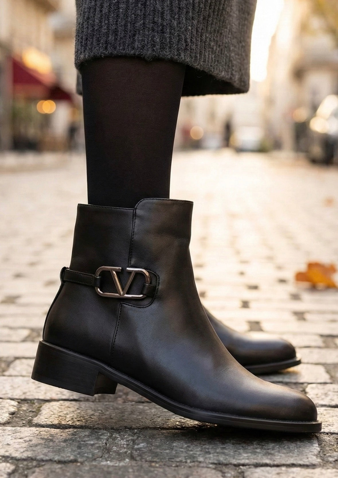 Amalfi Noir Premium Winter Ankle Low Heel Boots - The Heels India