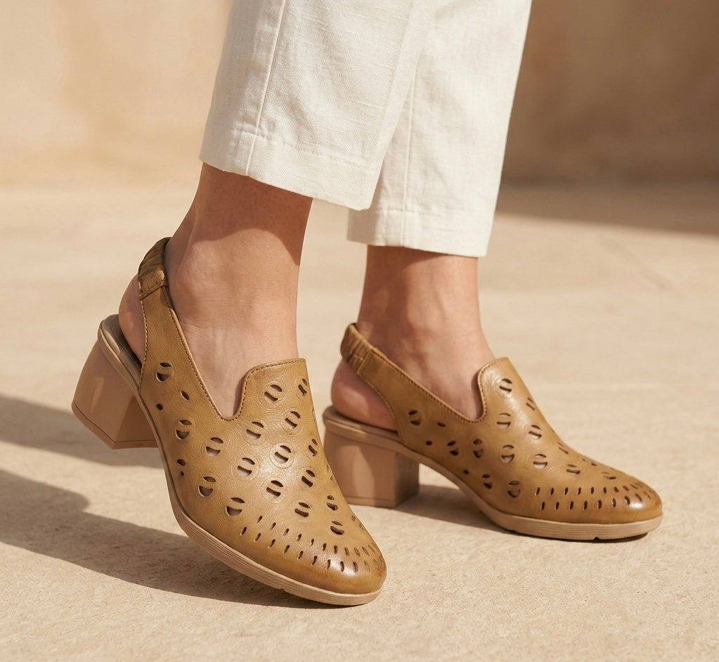 Sakina Premium Leather Perforated Slingback Summer Sandals