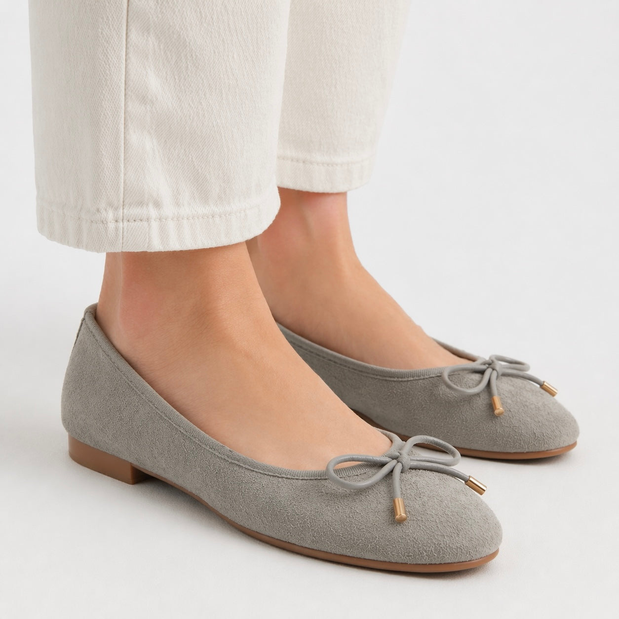 Charlette Cushioned Flat Knot Bow Suede Ballerinas
