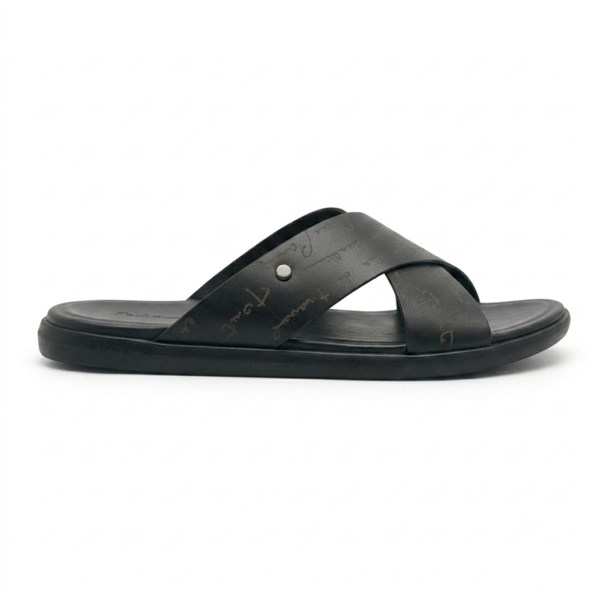 Lucas Premium Engraved Leather Double Strap Cross Slippers