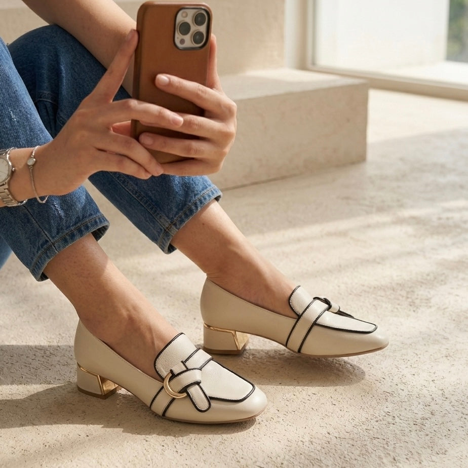 Belinda Premium Knotted Block Heel Loafers - The Heels India
