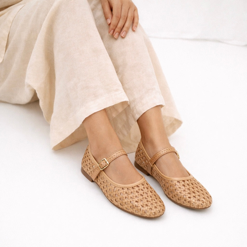 GLINT Premium Leather Mesh Flat Ballerinas - The Heels India